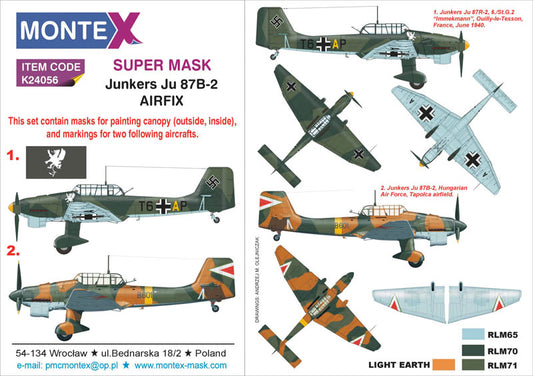 Montex K24056 1:24 Junkers Ju-87B-2 canopy frame paint masks + insignia and markings masks
