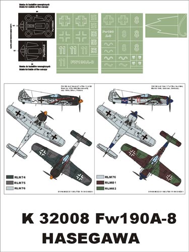 Montex K32008 1:32 Focke-Wulf Fw-190A-8 canopy frame paint masks  insignia and markings masks