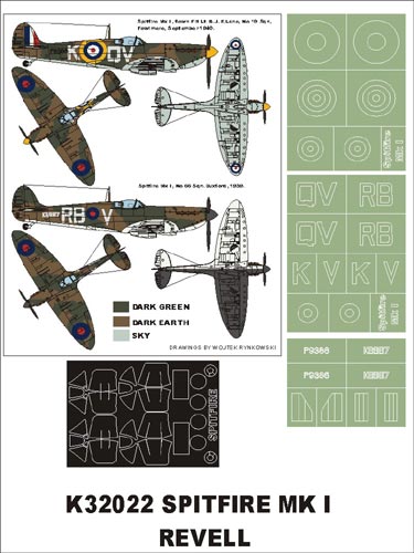 Montex K32022 1:32 Supermarine Spitfire Mk.I canopy frame paint masks + insignia and markings masks (