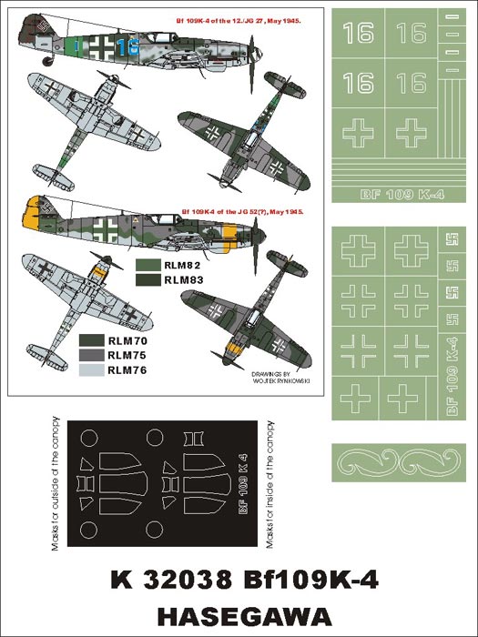 Montex K32038 1:32 Messerschmitt Bf-109K-4 canopy frame paint masks insignia and markings masks