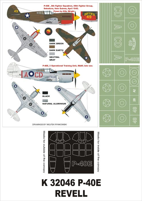 Montex K32046 1:32 P-40E Kittyhawk canopy frame paint masks insignia and markings masks