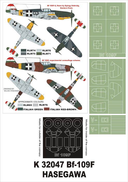 Montex K32047 1:32 Messerschmitt Bf-109F-2/Bf-109F-4 (canopy frame paint masks  + insignia and markings masks