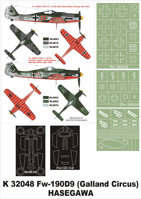 Montex K32048 1:32 Focke-Wulf Fw-190D-9 (Galland Cirrus) (canopy frame paint masks + insignia and markings masks