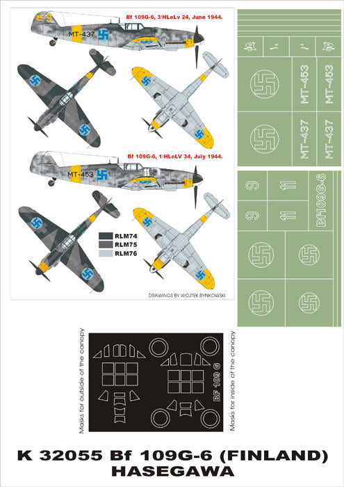 Montex K32055 1:32 Messerschmitt Bf-109G-6 (FINLAND) canopy frame paint masks insignia and markings masks
