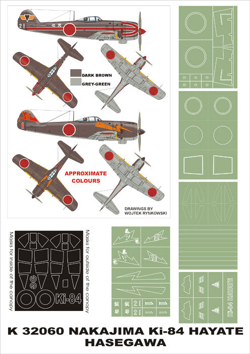 Montex K32060 1:32 Nakajima Ki-84 Hayate canopy frame paint masks + insignia and markings masks