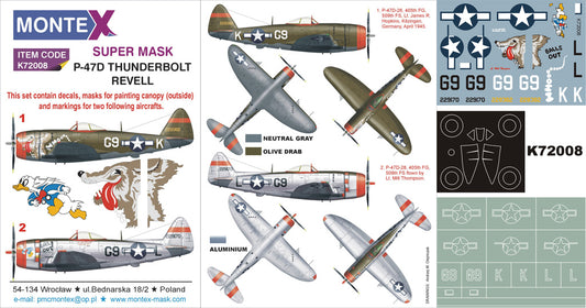 Montex K72008 1:72 Republic P-47D Thunderbolt 1 canopy mask (exterior) + insignia and markings