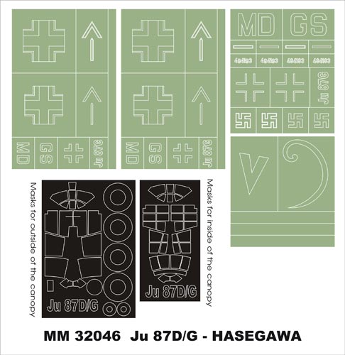Montex MM32046 1:32 Junkers Ju-87G 'Stuka' canopy frame paint masks + insignia and markings masks