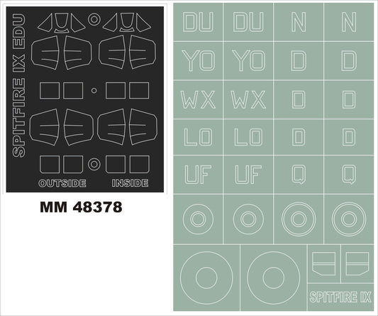 Montex MM48378 1:48 Supermarine Spitfire Mk.IXc canopy frame paint masks + insignia and markings masks