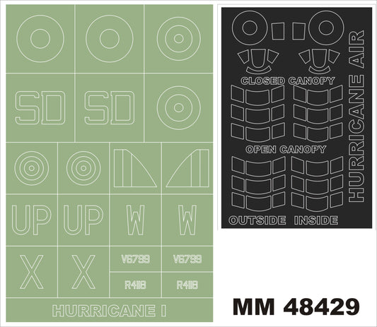 Montex MM48429 1:48 Hawker Hurricane Mk.I  2 canopy frame paint mask + insignia and markings masks