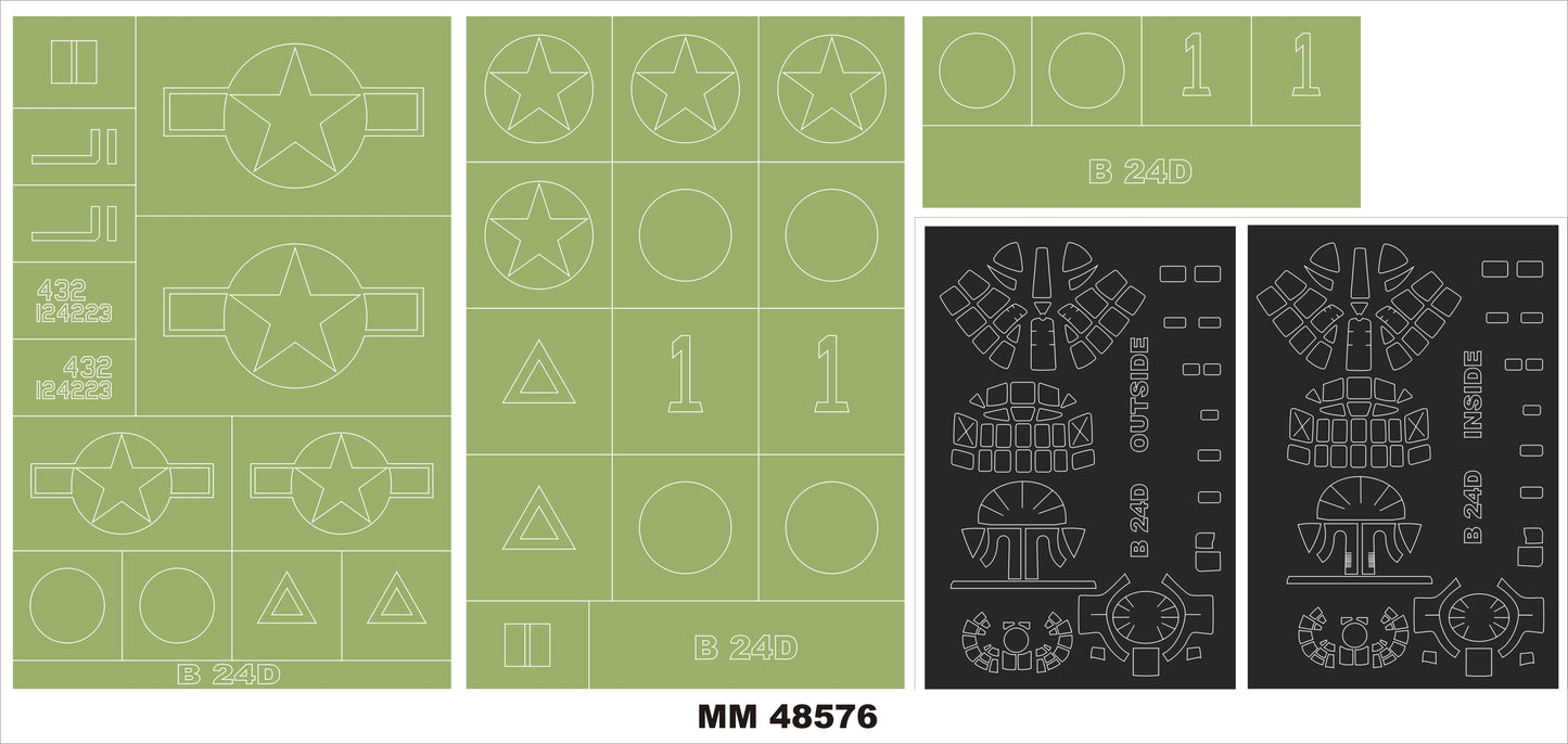 Montex MM48576 1:48 B-24D LIBERATOR. 2 canopy masks + 3 insignia masks