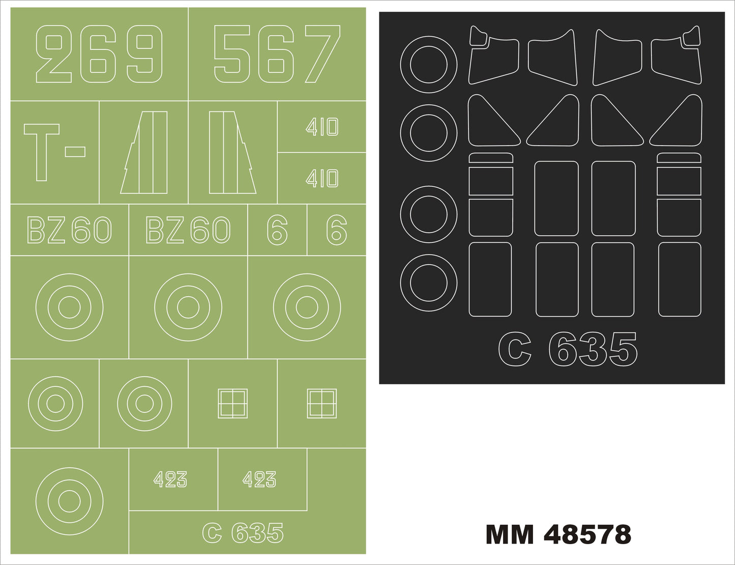 Montex MM48578 1:48 CAUDRON C.635 2 canopy masks + 1 insignia masks