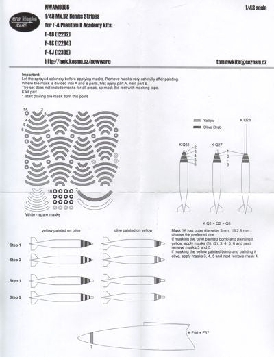New Ware NWAM0006 1:48 Mk-82 Bombs Stripes paint masks for F-4 Phantom II