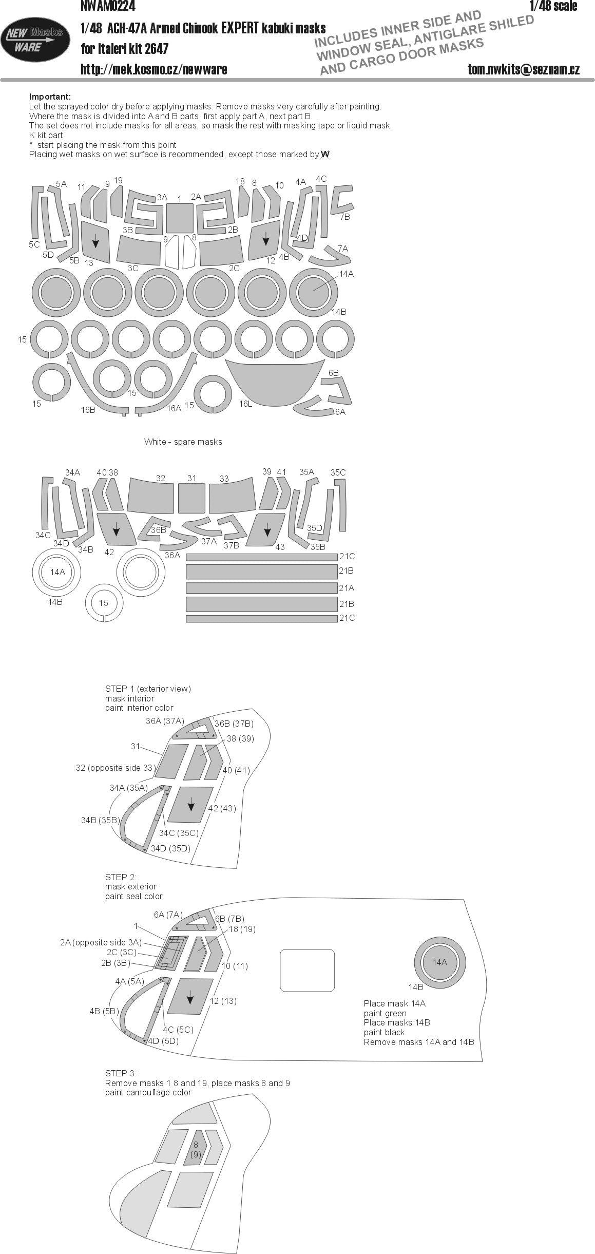 New Ware NWAM0224 1:48 Boeing ACH-47A Chinook Armed Chinook EXPERT kabuki masks