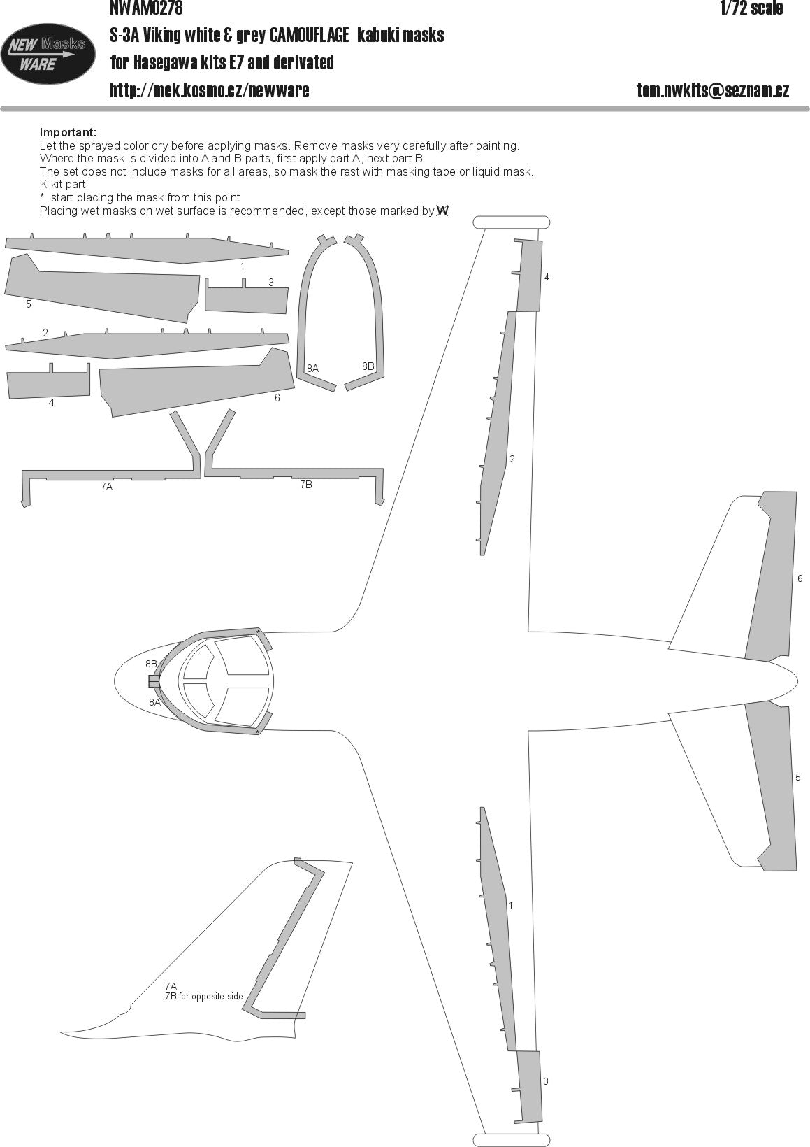 New Ware NWAM0278 1:72 S-3A Viking VS-28 WHITE & GREY CAMOUFLAGE kabuki masks