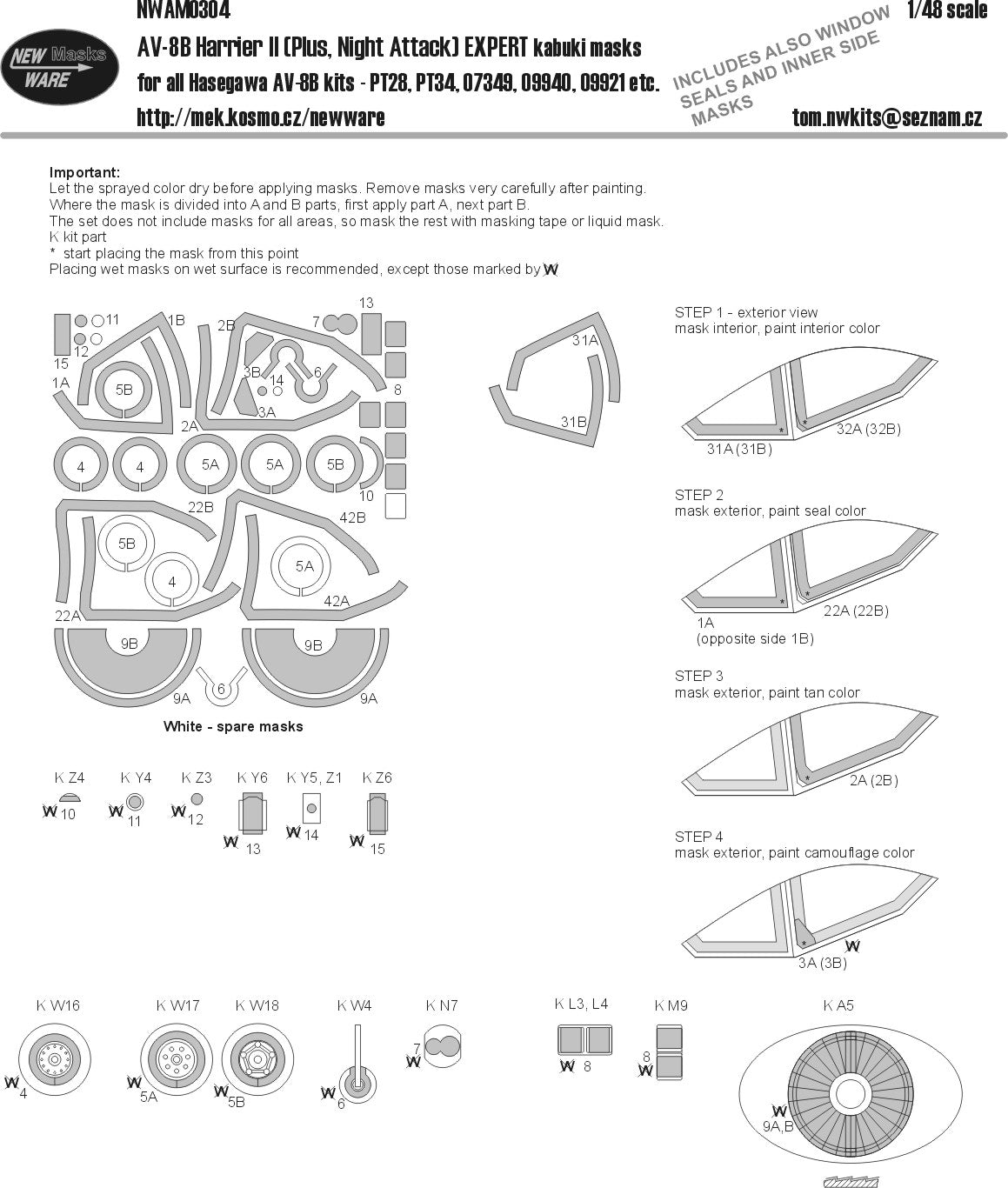New Ware NWAM0304 1:48 AV-8B Harrier II (Plus, Night Attack) EXPERT kabuki masks