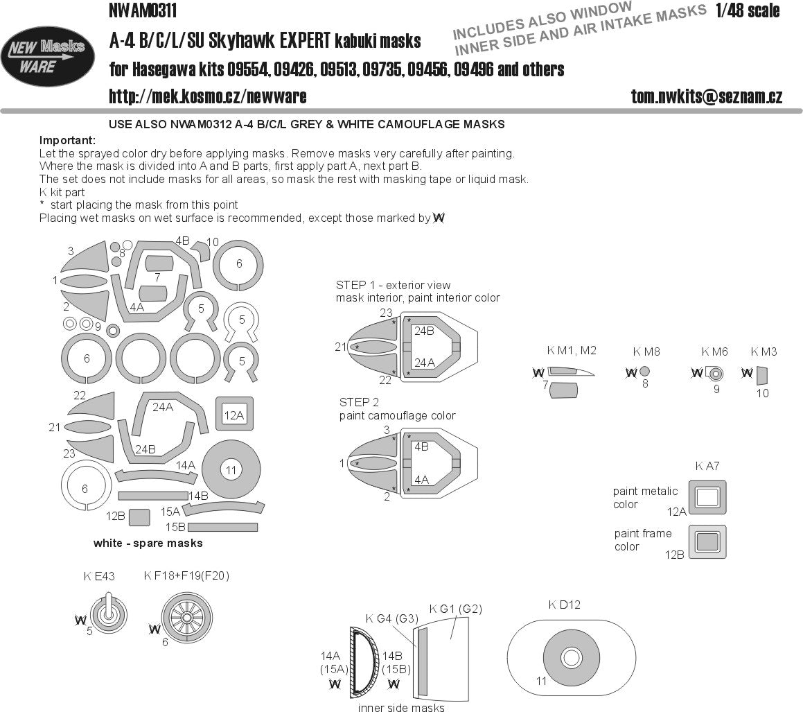 New Ware NWAM0311 1:48 Douglas A-4B/A-4C/A-4L/A-4SU Skyhawk EXPERT kabuki masks
