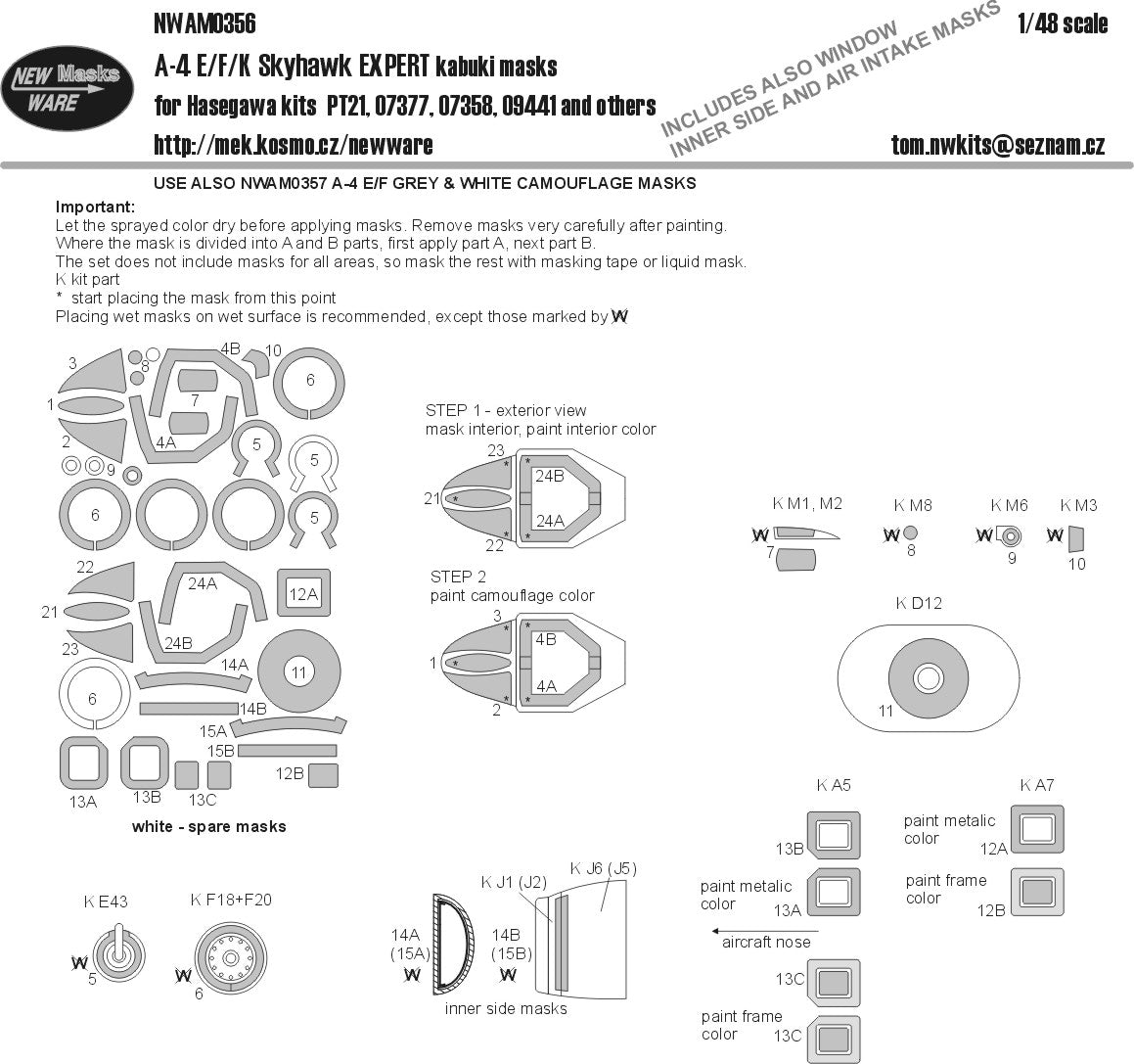 New Ware NWAM0356 1:48 Douglas A-4E/A-4F/A-4K Skyhawk EXPERT kabuki masks