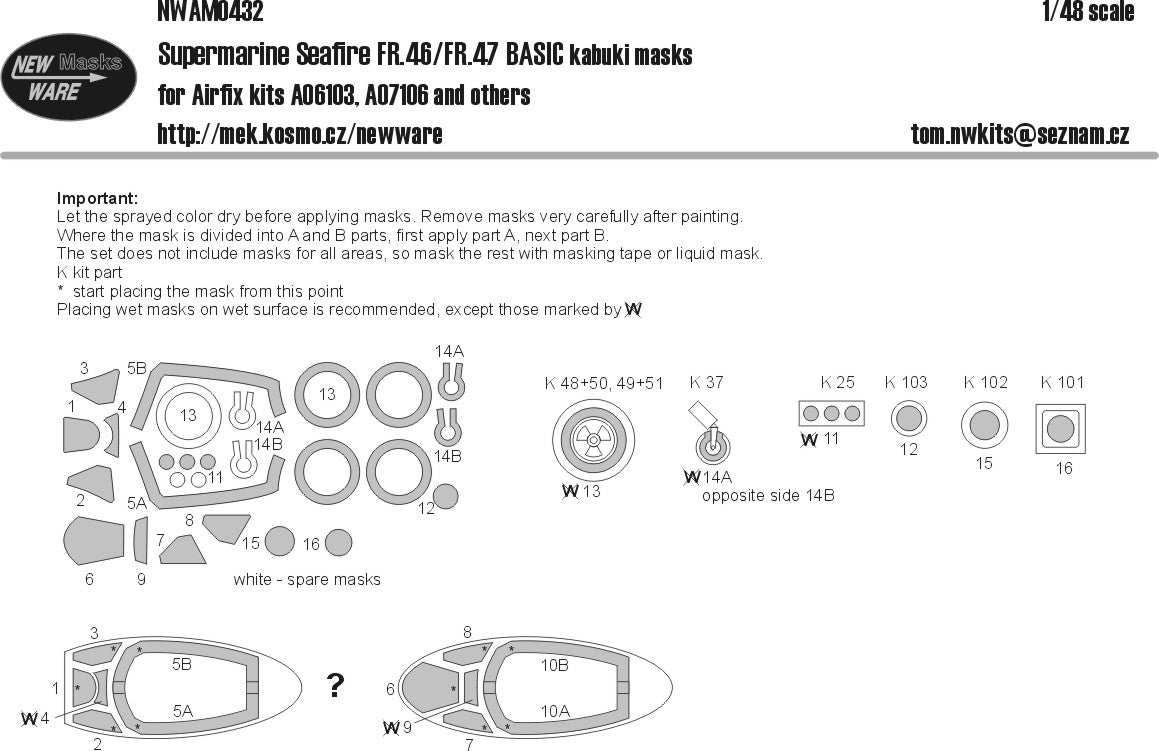 New Ware NWAM0432 1:48 Supermarine Seafire FR.46/FR.47 BASIC kabuki masks