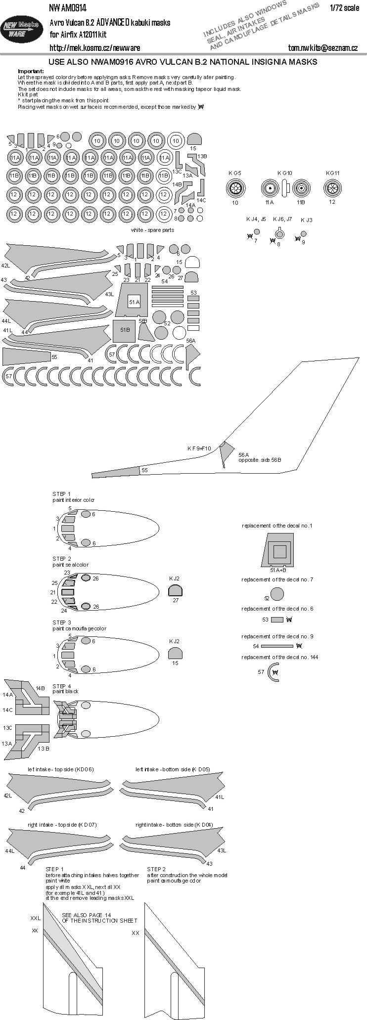 New Ware NWAM0914 1:72 Avro Vulcan B.2 ADVANCED kabuki masks