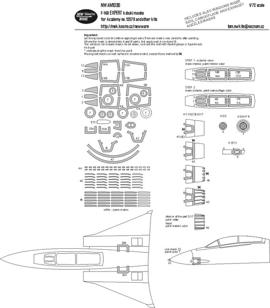 New Ware NWAM1036 1:72 Grumman F-14B Tomcat EXPERT kabuki masks