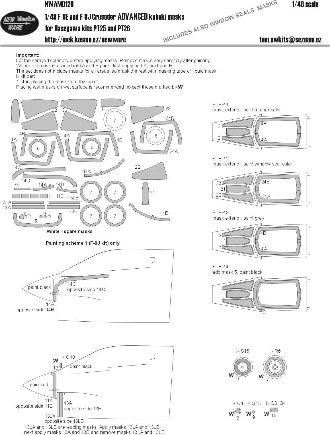 New Ware NWAM0126 1:48 F-8E and F-8J Crusader ADVANCED kabuki masks