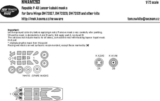 New Ware NWAM1263 1:72 Republic P-43 Lancer kabuki masks aircraft canopy, wheels