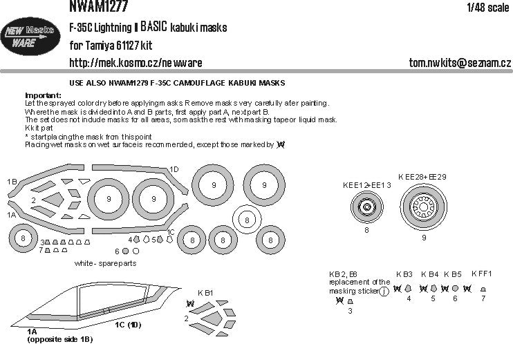 New Ware NWAM1277 1:48 Lockheed-Martin F-35C LightningII BASIC kabuki masks