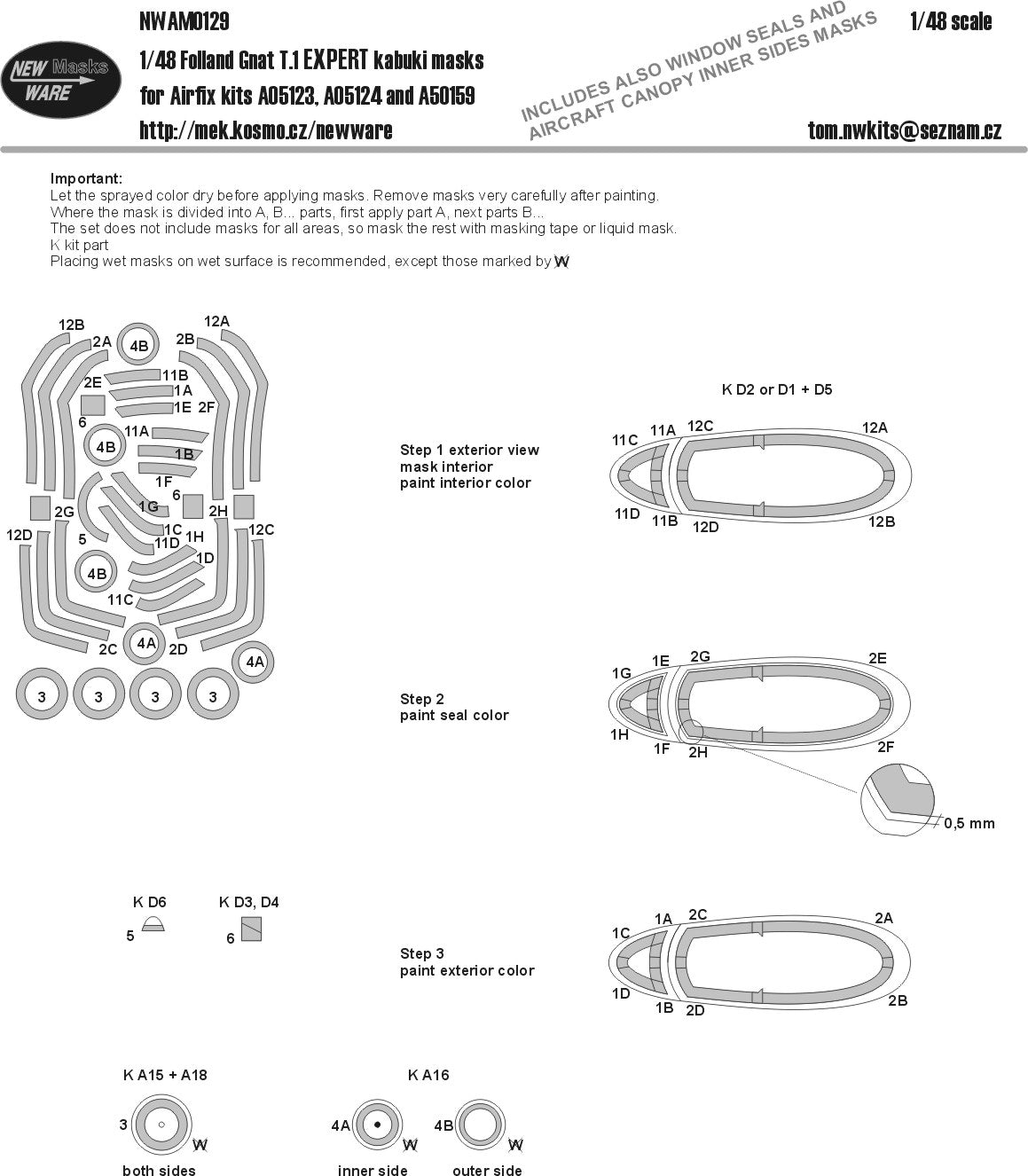 New Ware NWAM0129 1:48 Folland Gnat T.1 EXPERT kabuki masks