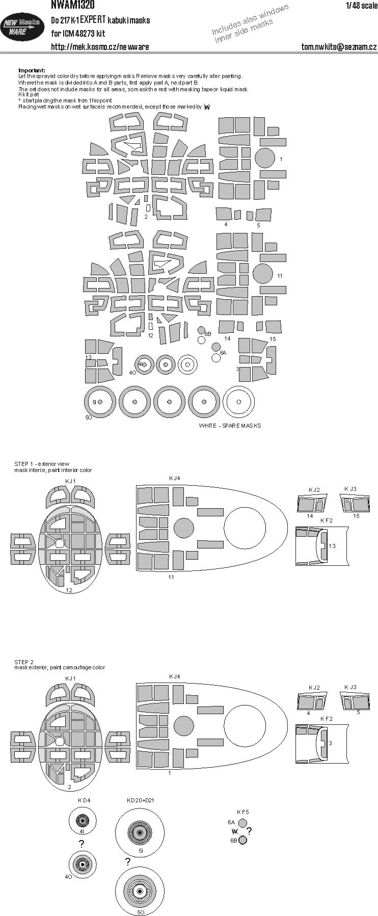 New Ware NWAM1320 1:48 Dornier Do-217K-1 EXPERT kabuki masks