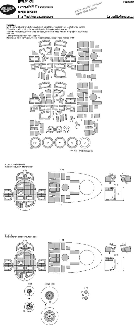 New Ware NWAM1320 1:48 Dornier Do-217K-1 EXPERT kabuki masks