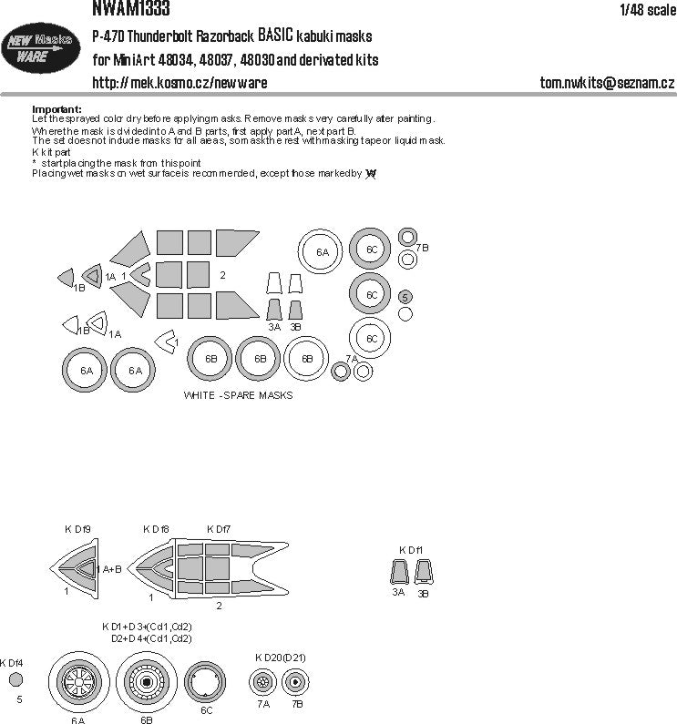 New Ware NWAM1333 1:48 Republic P-47D Thunderbolt Razorback BASIC kabuki masks