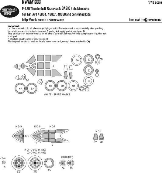 New Ware NWAM1333 1:48 Republic P-47D Thunderbolt Razorback BASIC kabuki masks
