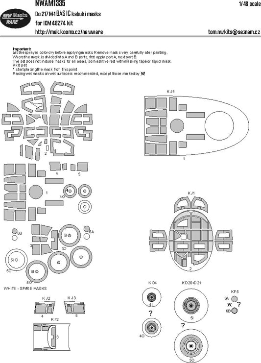 New Ware NWAM1335 1:48 Dornier Do-217M-1 BASIC kabuki masks