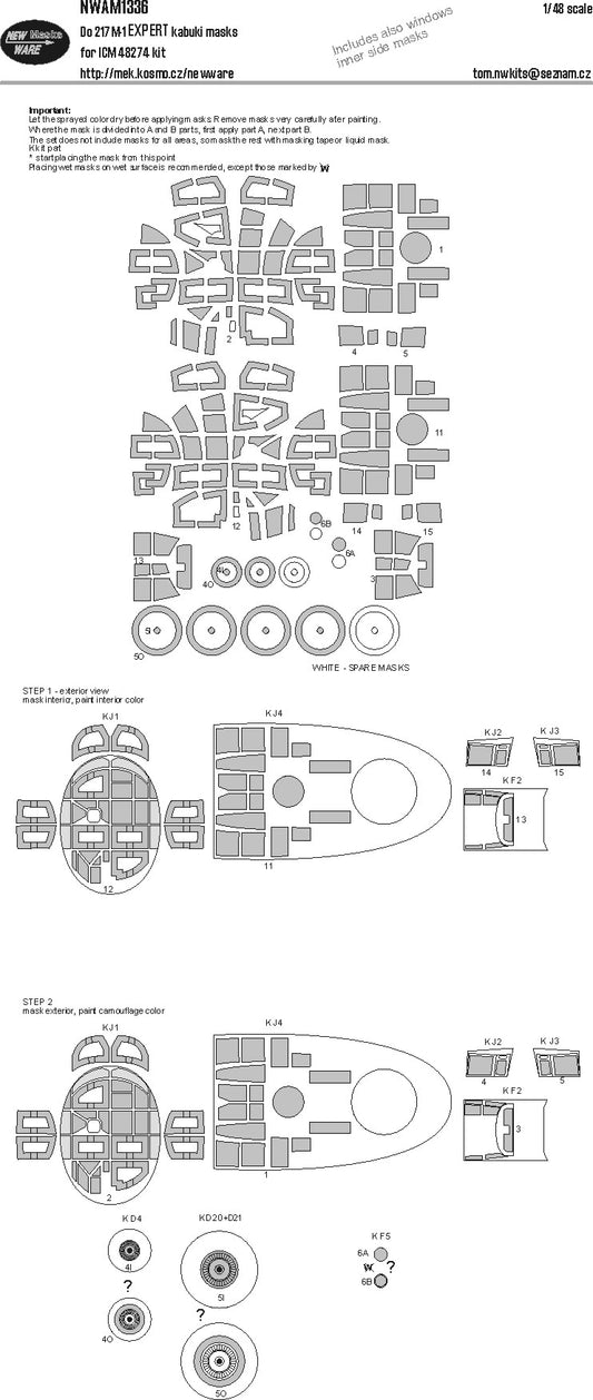 New Ware NWAM1336 1:48 Dornier Do-217M-1 EXPERT kabuki masks
