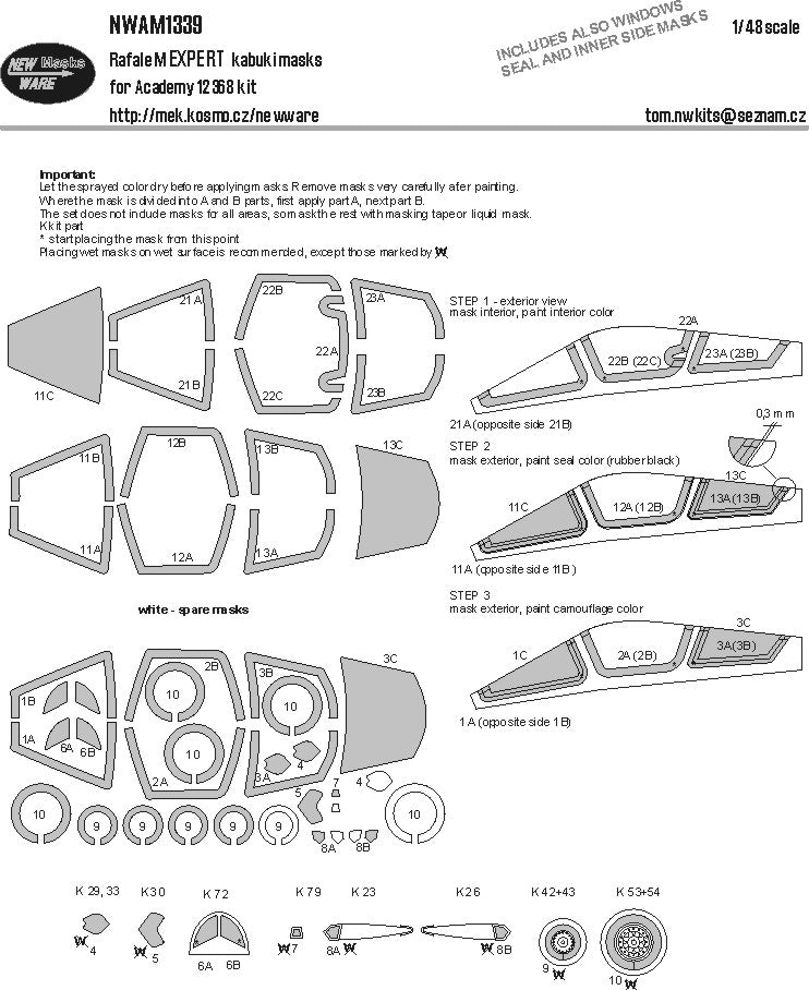New Ware NWAM1339 1:48 Dassault Rafale M EXPERT kabuki masks