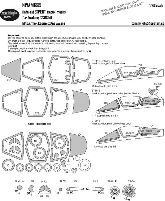 New Ware NWAM1339 1:48 Dassault Rafale M EXPERT kabuki masks