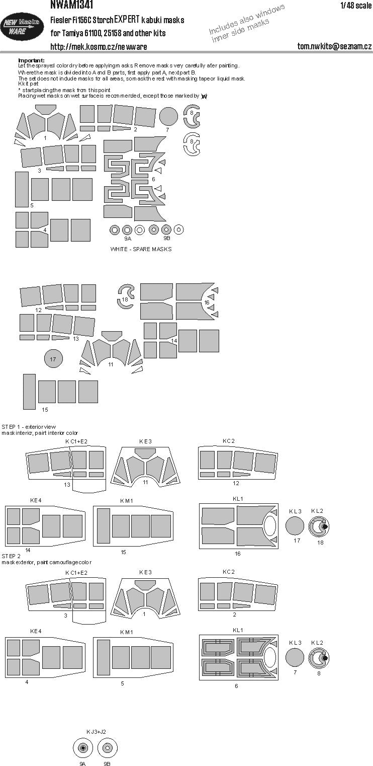 New Ware NWAM1341 1:48 Fieseler Fi-156C Storch EXPERT kabuki masks
