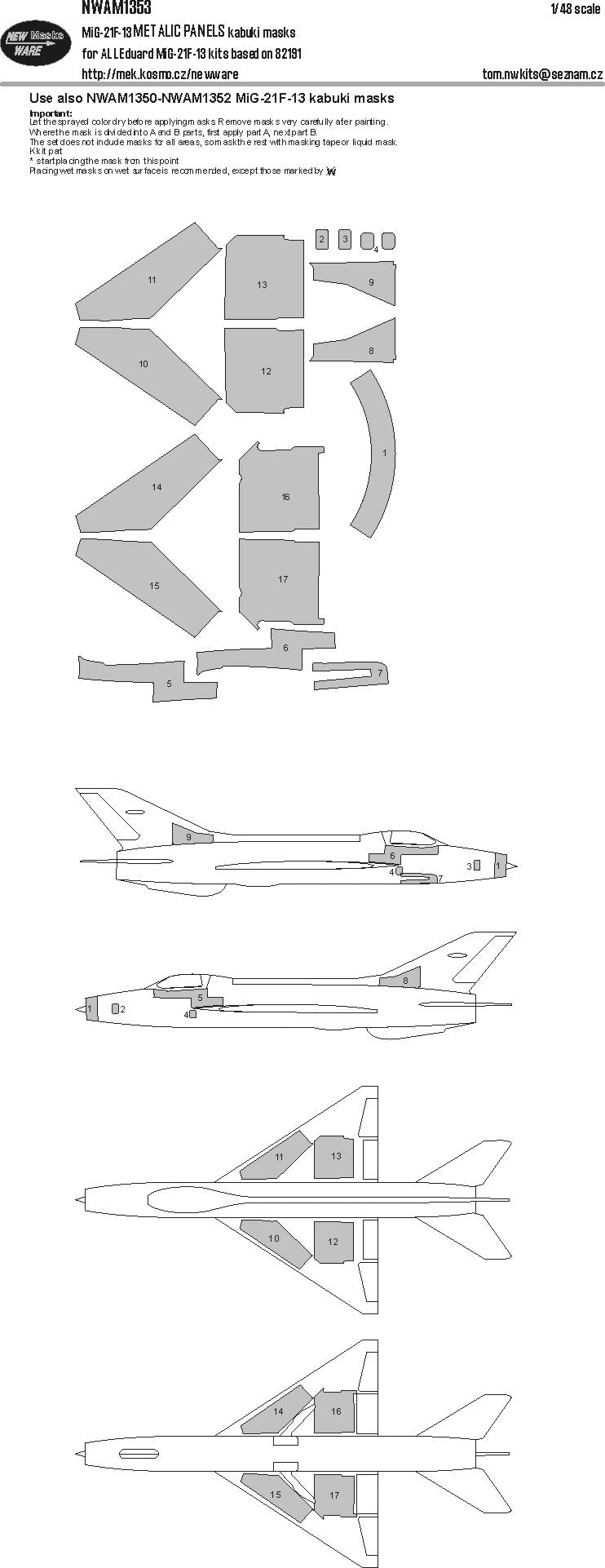 New Ware NWAM1353 1:48 Mikoyan MiG-21F-13 Metallic Panels