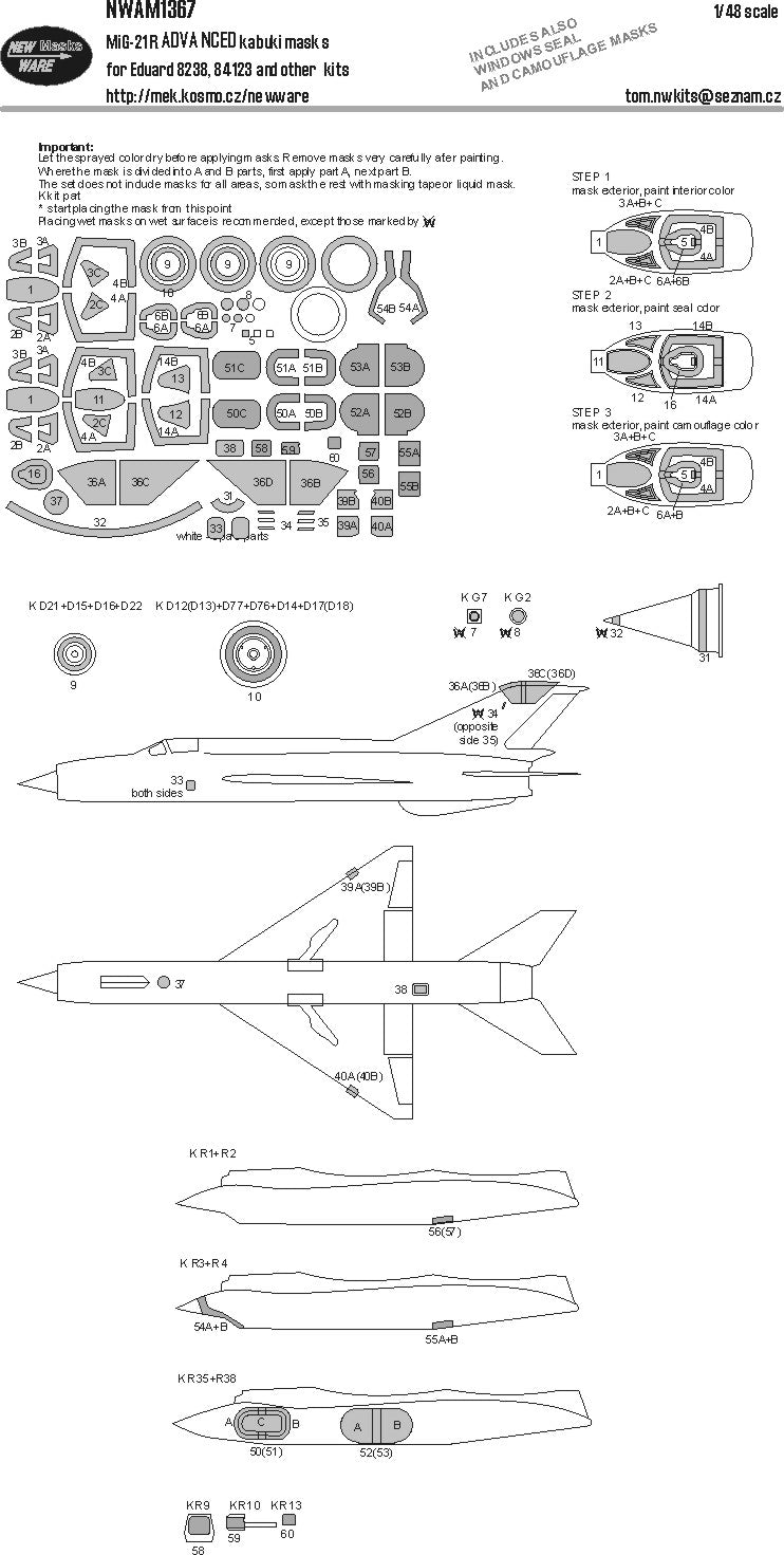 New Ware NWAM1367 1:48 Mikoyan MiG-21R ADVANCED Kabuki mask