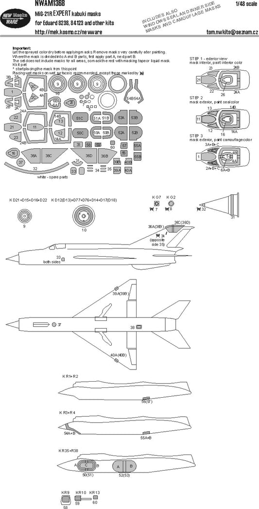 New Ware NWAM1368 1:48 Mikoyan MiG-21R EXPERT Kabuki mask