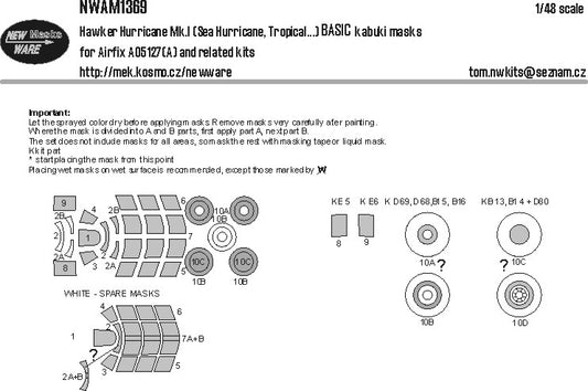 New Ware NWAM1369 1:48 Hawker Hurricane Mk.I (Sea Hurricane, Tropical BASIC kabuki mask set
