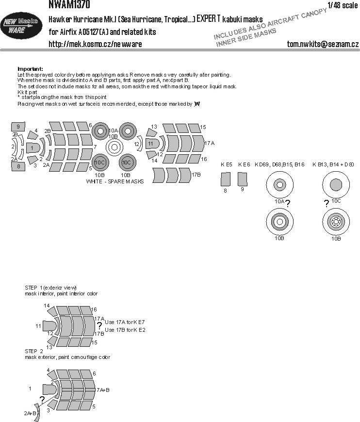 New Ware NWAM1370 1:48 Hawker Hurricane Mk.I (Sea Hurricane, Tropical EXPERT kabuki mask set