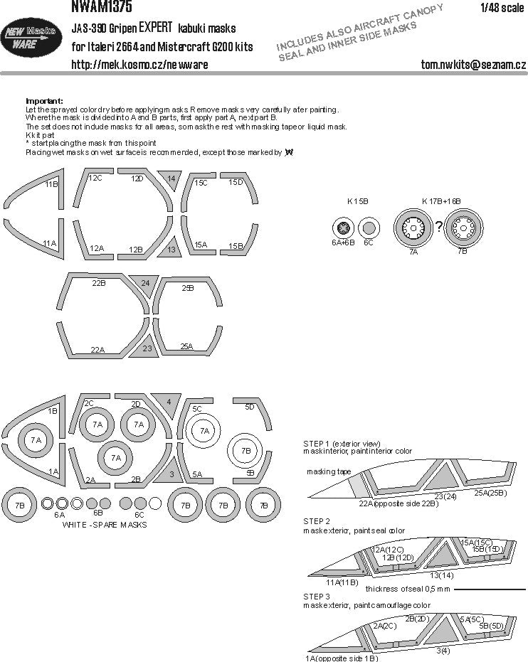 New Ware NWAM1375 1:48 Saab JAS-39D Gripen EXPERT kabuki masks