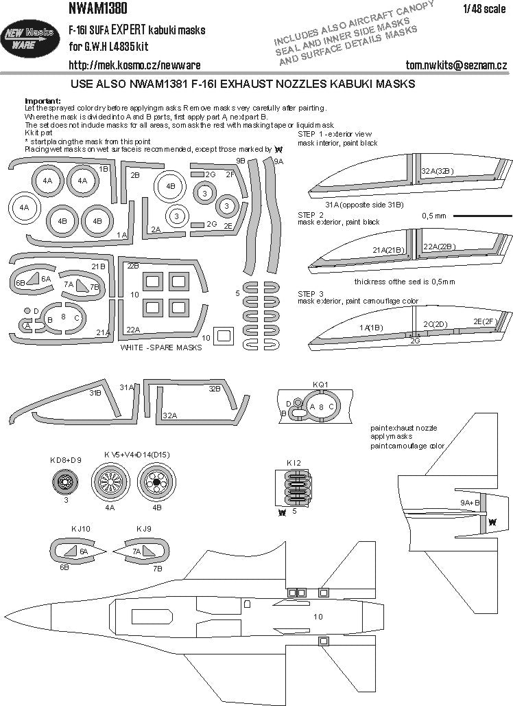 New Ware NWAM1380 1:48 Lockheed-Martin F-16i EXPERT set of kabuki