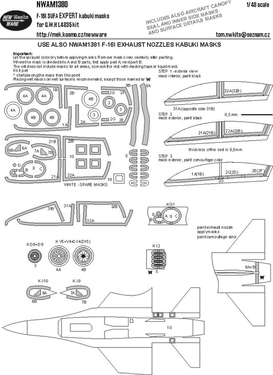 New Ware NWAM1380 1:48 Lockheed-Martin F-16i EXPERT set of kabuki