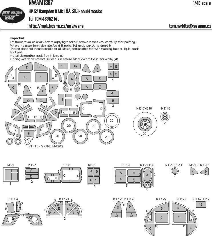 New Ware NWAM1387 1:48 Handley-Page HP 52 Hampden B.Mk.I BASIC kabuki masks