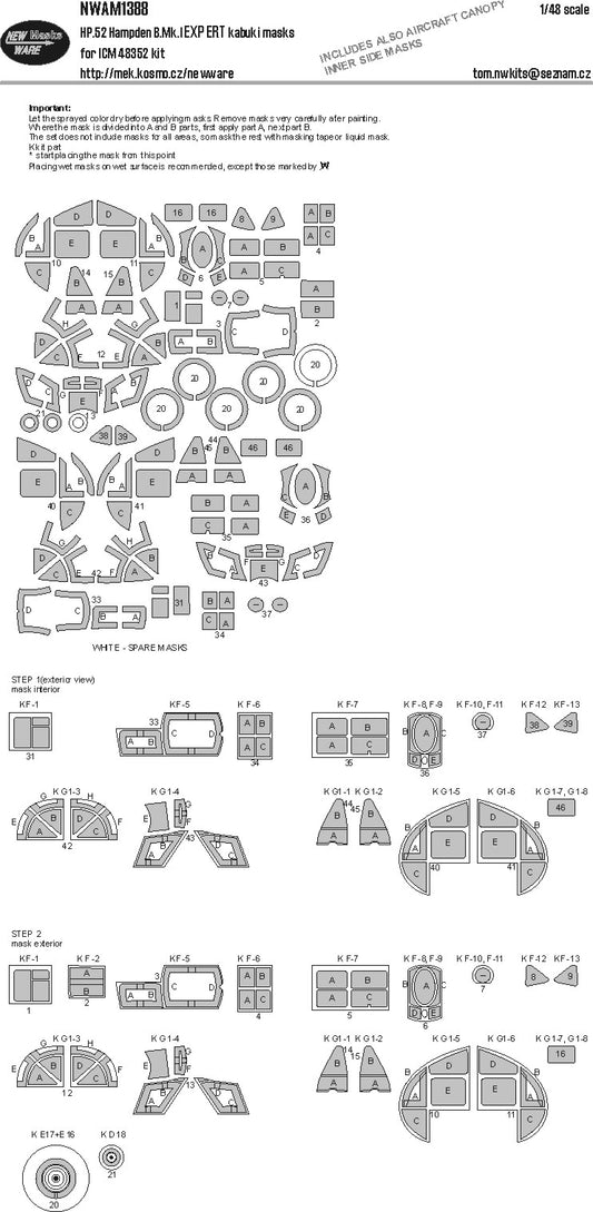 New Ware NWAM1388 1:48 Handley-Page HP 52 Hampden B.Mk.I BASIC kabuki masks