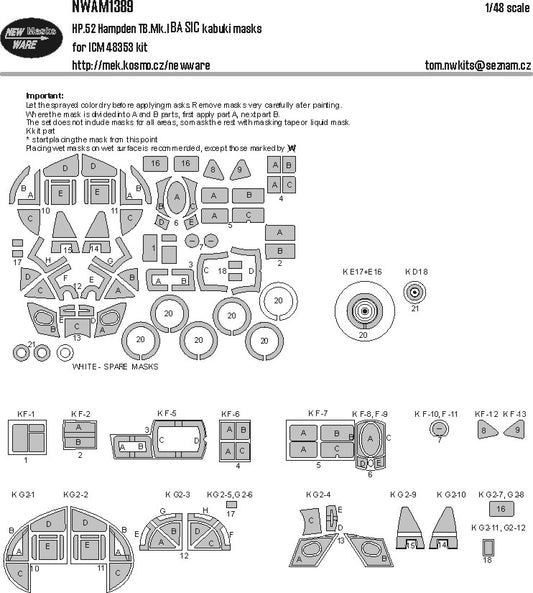 New Ware NWAM1389 1:48 Handley-Page HP 52 Hampden TB.Mk.I BASIC kabuki masks