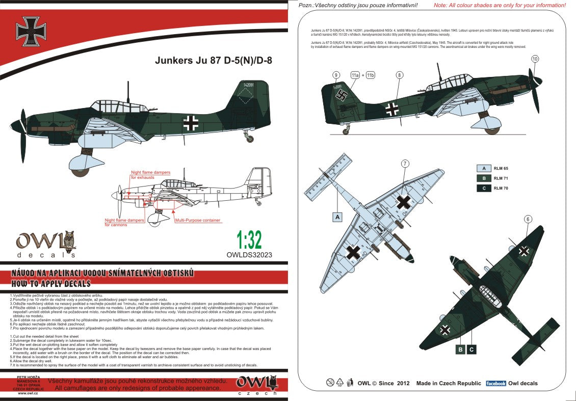 Owl OWLD32023 1:32 Junkers Ju-87D-5 (N)/D-8 'Stuka' Nachtschlacht