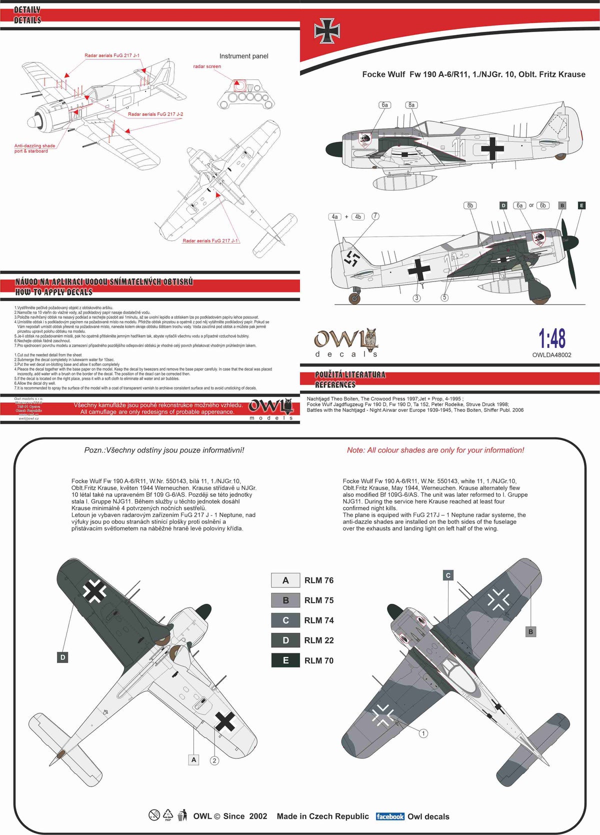 Owl DA48002 1:48 Focke-Wulf Fw-190A-6/R11 (Fritz Krause) 1./NJGr.10